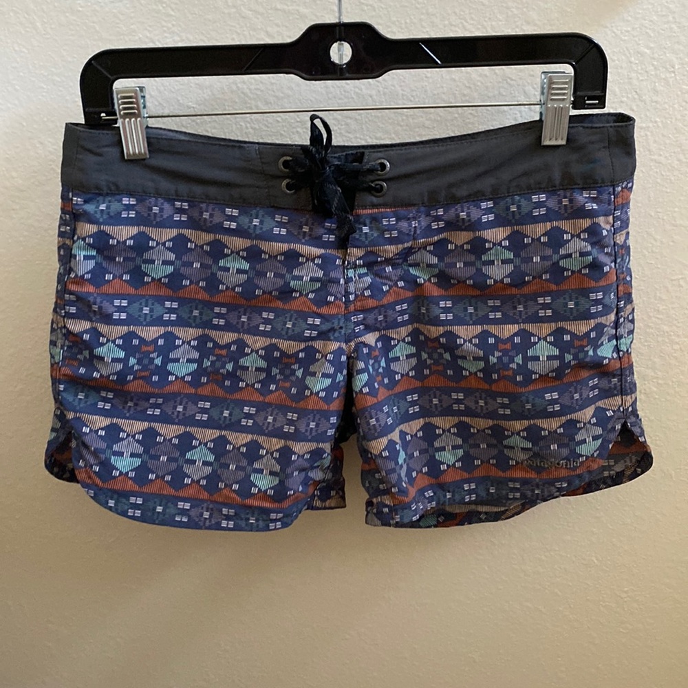 Patagonia Womens W’S Wavefarer 5" Boardshorts Sz 10 Rok Vibrations Dolomite Blue